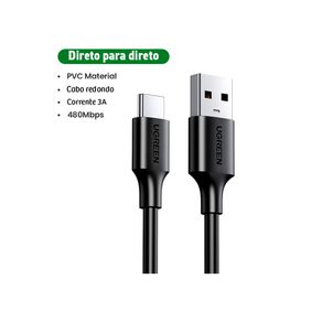 Cabo UGREEN USB-A/USB-C 3A US287 2M | Preto DF - 284020 Cabo UGREEN USB-A/USB-C 3A US287 2M | Preto DF - 284020