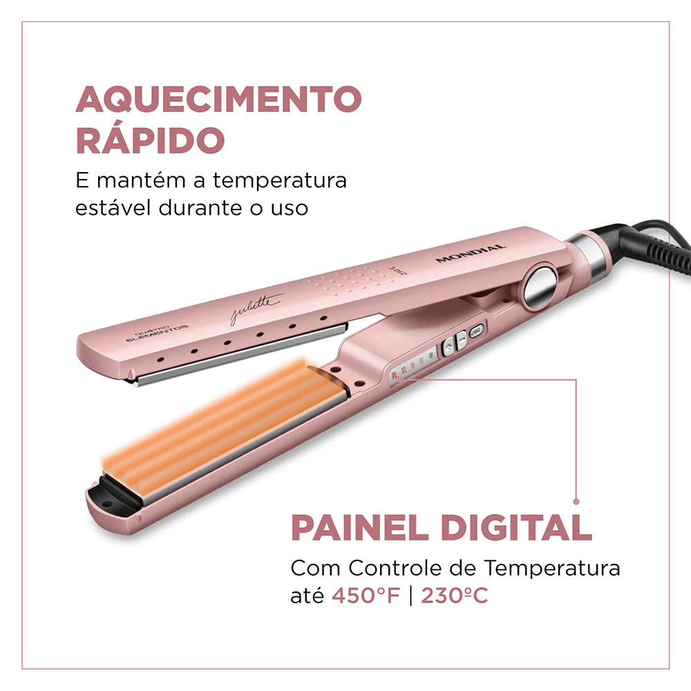 Prancha Alisadora By Juliette Mondial, 60W - P-JU, Golden Rose