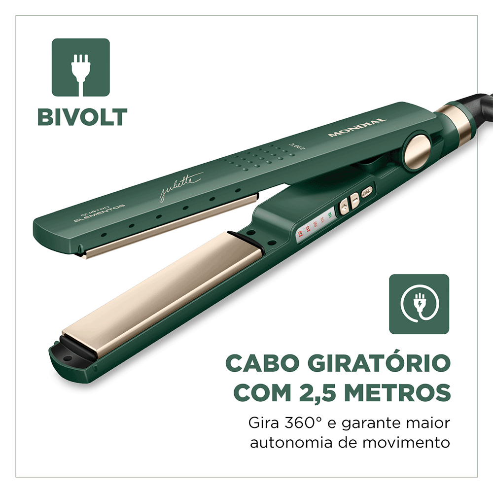 Prancha Alisadora By Juliette Mondial, 60W - P-JU, Verde | Bivolt