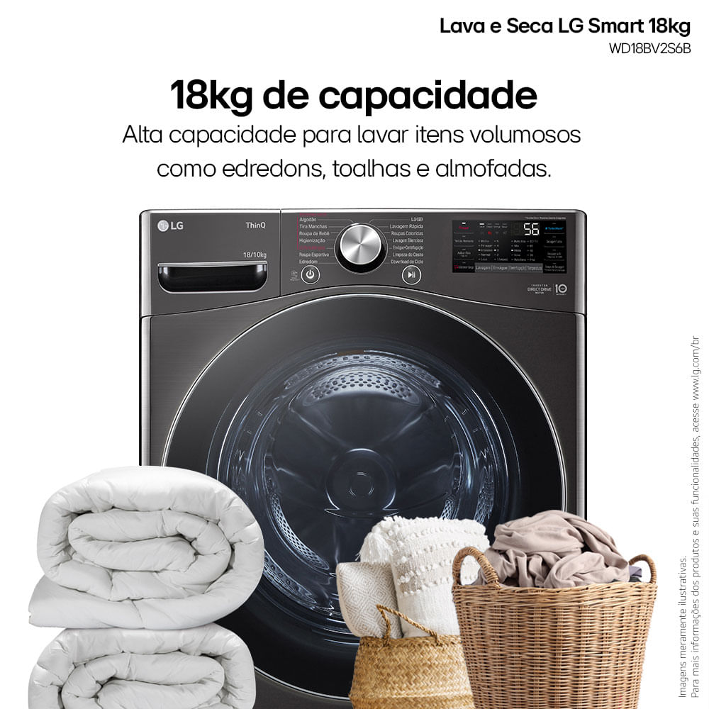 Lava e Seca LG 18kg, Wi-Fi, Motor Inverter Direct Drive