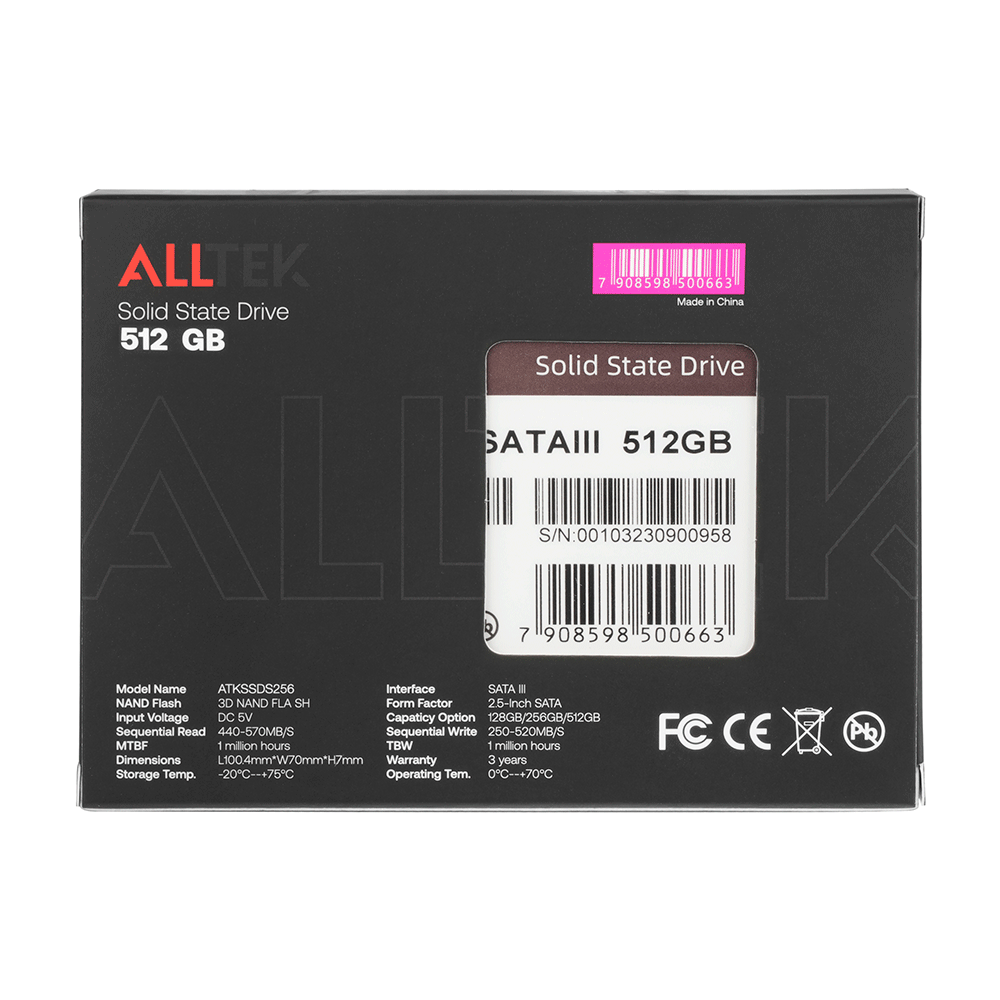 SSD Alltek 2.5 SATA III 6 Gbs - ATKSSDS | 512GB - 801403 - Fujioka