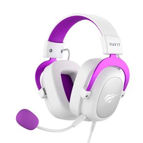 Headset Gamer HAVIT H2002D, Microfone destacável, Cancelamento de Ruído | Branco/Roxo GO - 285050