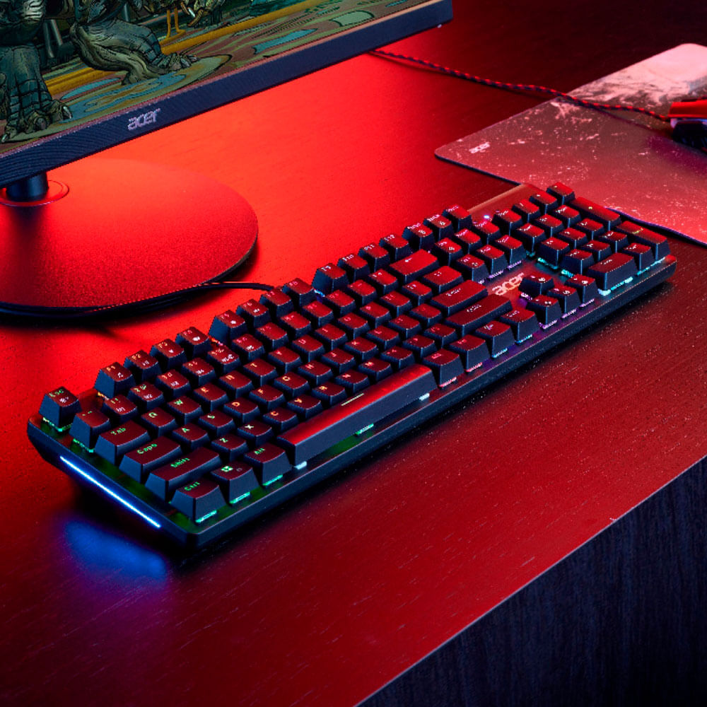 Teclado Mecânico Gamer Acer Nitro NKW202, RGB, Switch Blue, Anti