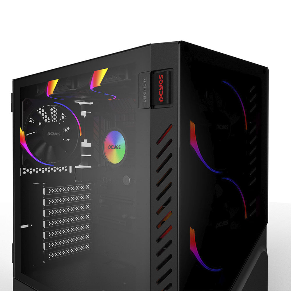 Gabinete Gamer Pcyes Set Black Vulcan, Lateral Em Vidro - GSBVPBR