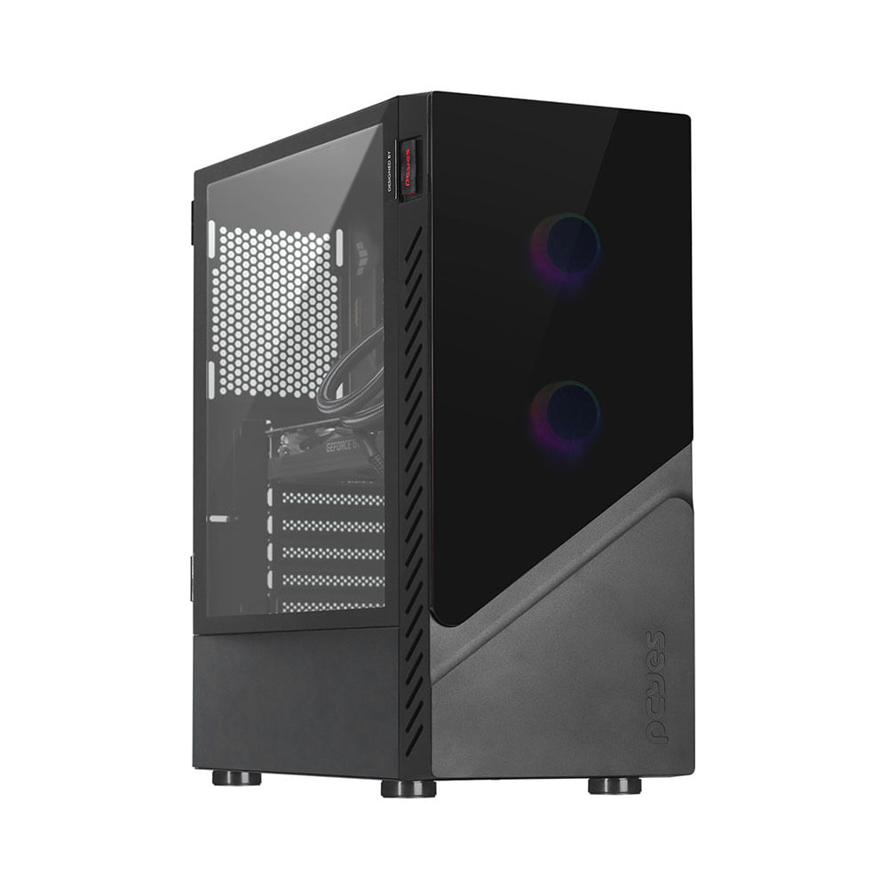 Gabinete Gamer Pcyes Set Black Vulcan, Lateral Em Vidro - GSBVPBR
