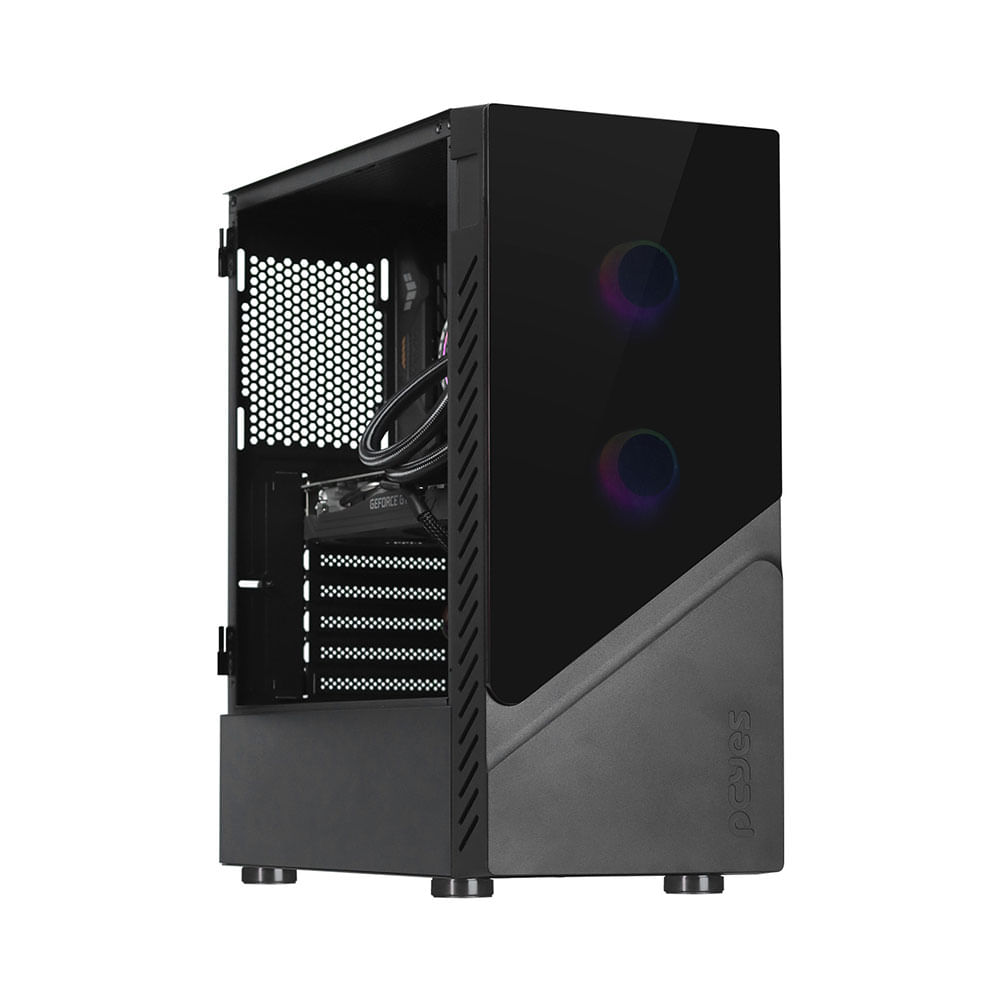 Gabinete Gamer Pcyes Set Black Vulcan, Lateral Em Vidro - GSBVPBR