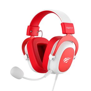 Headset Gamer HAVIT H2002D, Microfone destacável, Cancelamento de Ruído | Vermelho/Branco DF - 285086
