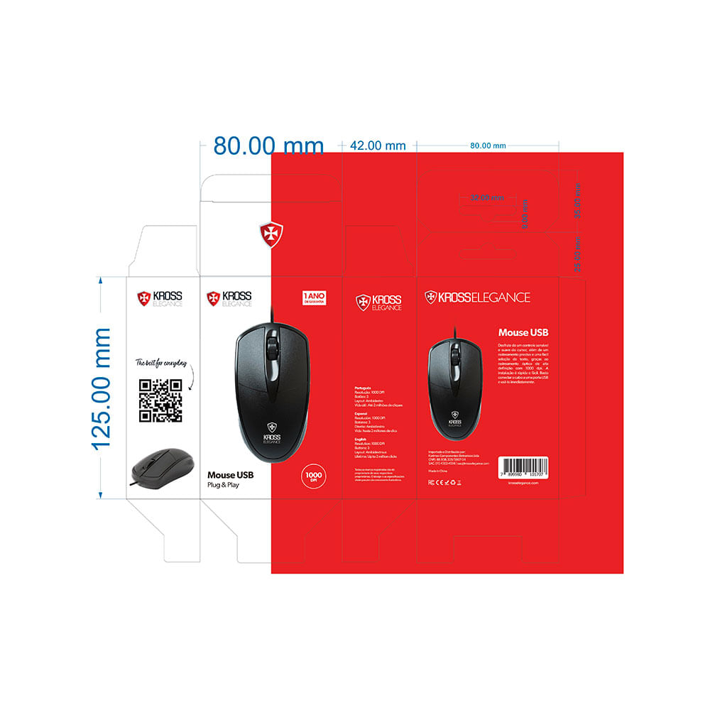 Mouse Com Fio Kross Elegance, USB, 1.200 DPI - KE-M099 | Preto