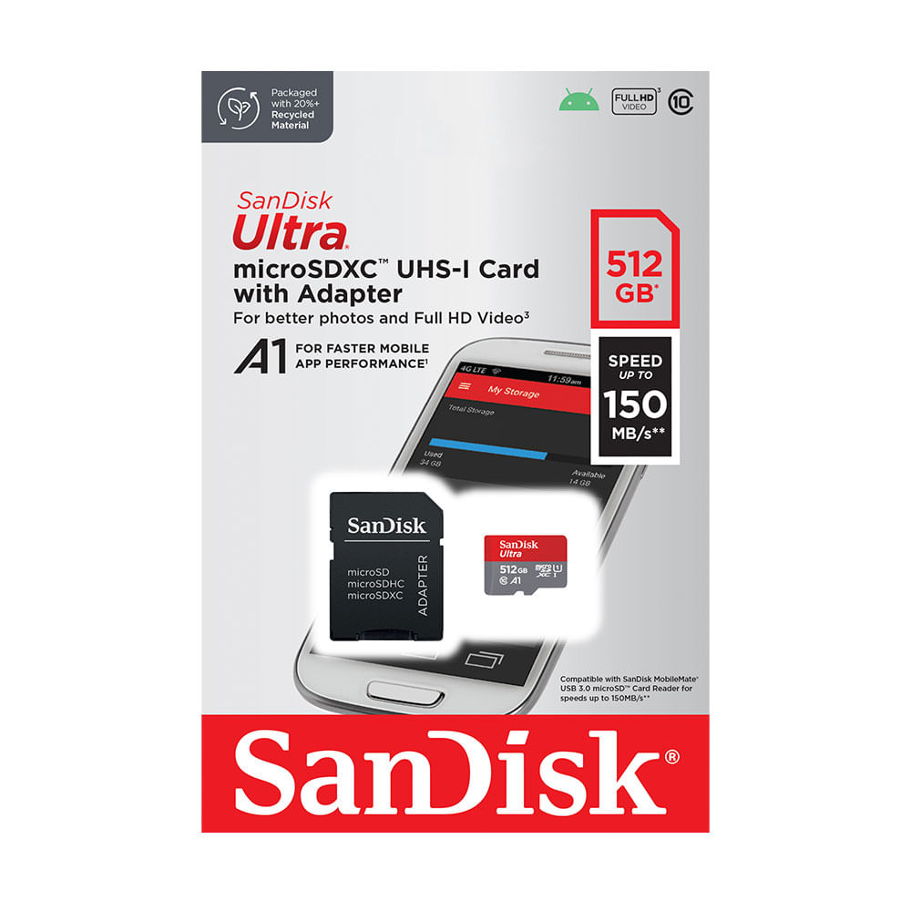 Cartão De Memória Sandisk Ultra MicroSDHC, MicroSDXC e UHS-I