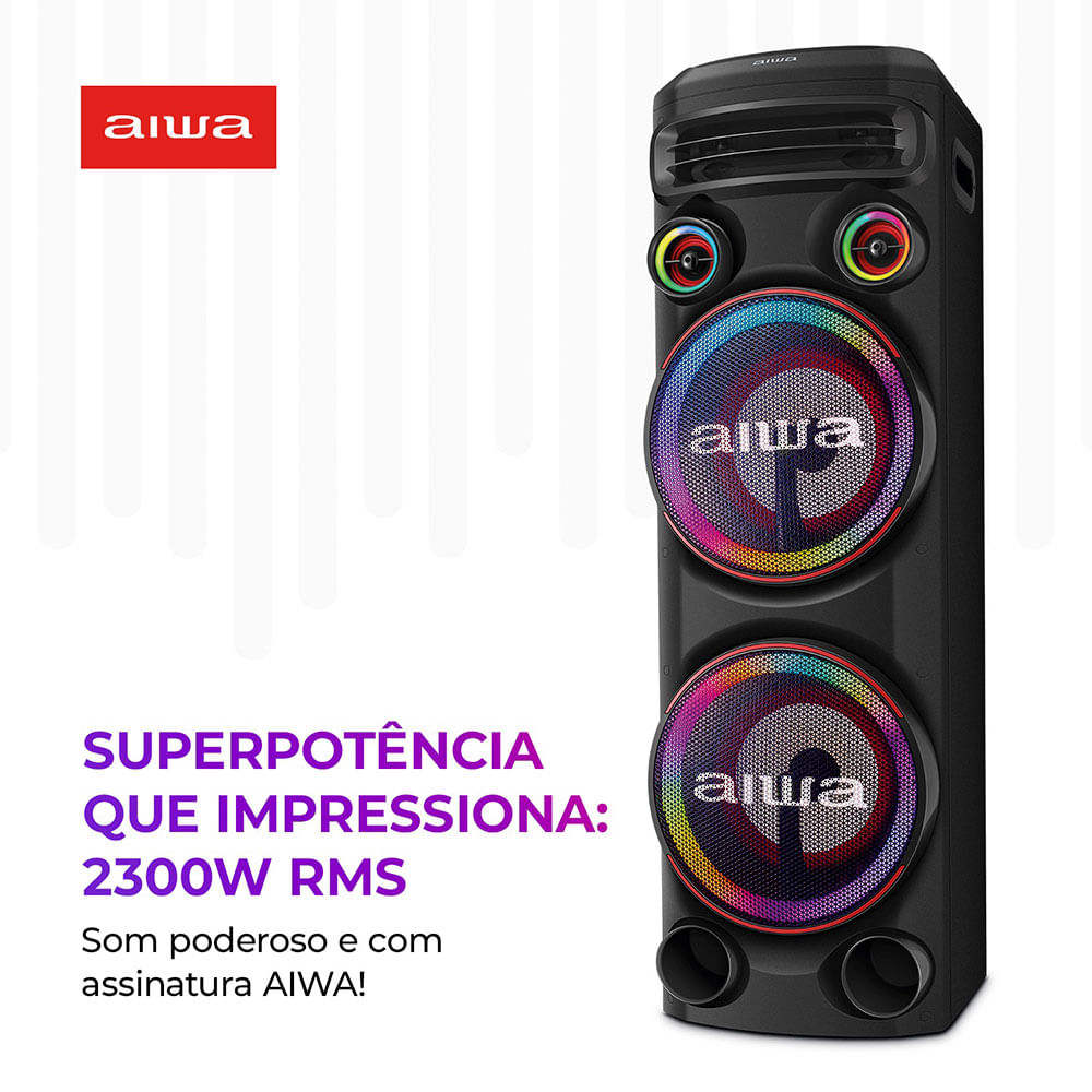 Aikoさま専用 Caixa Amplificada AIWA Torre de Som T2W-02, 2300W, Bluetooth