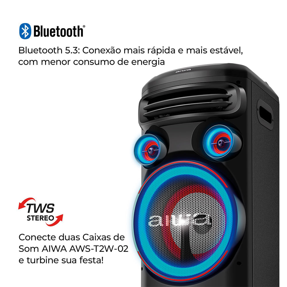 Aikoさま専用 Caixa Amplificada AIWA Torre de Som T2W-02, 2300W, Bluetooth
