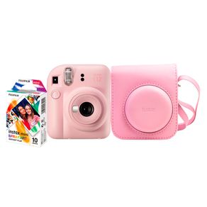 Kit Câmera Instax Mini 12 com pack 10 fotos Spray Art e Bolsa | Rosa GO - 227241