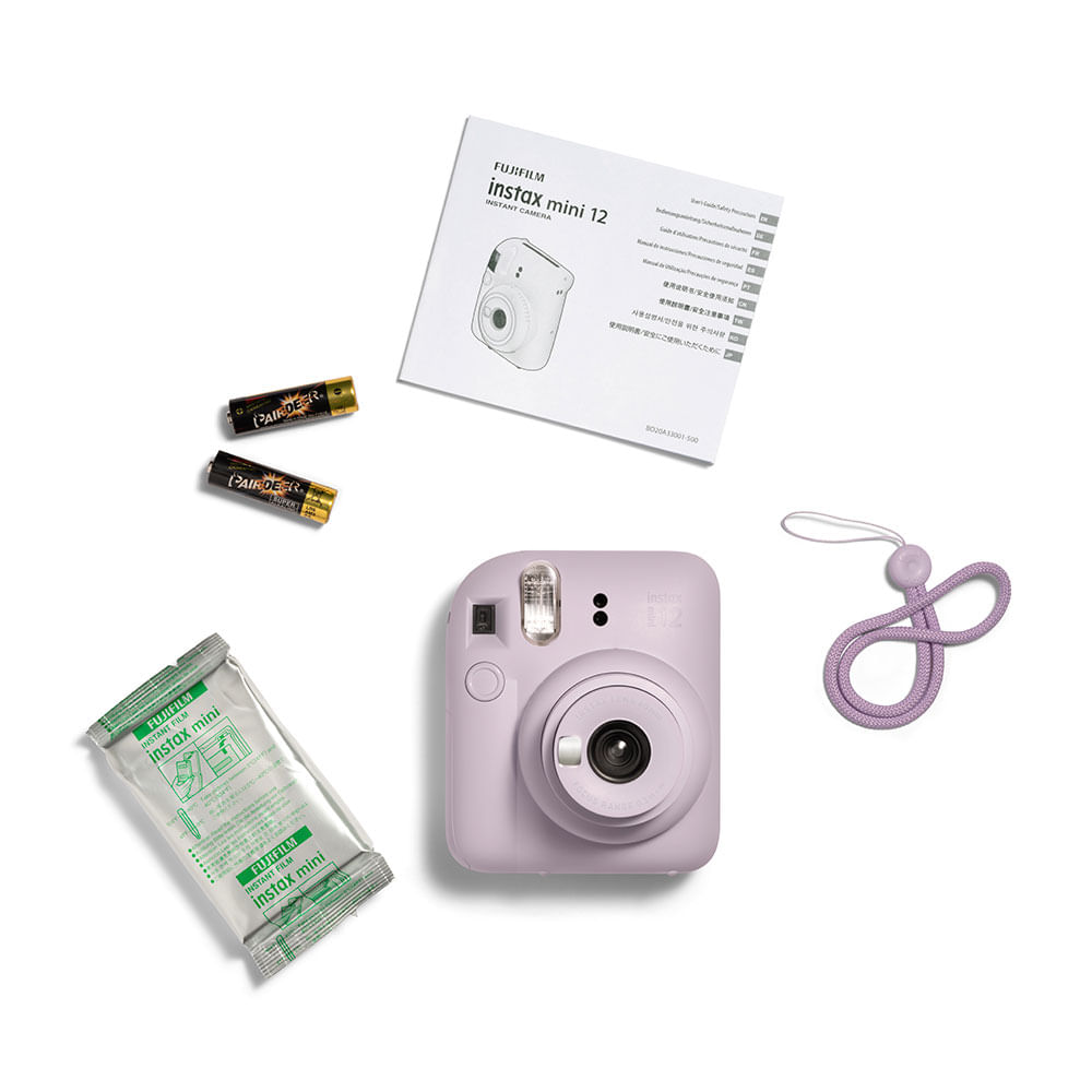 Kit Câmera Instax Mini 12 com pack 10 fotos Spray Art e Bolsa