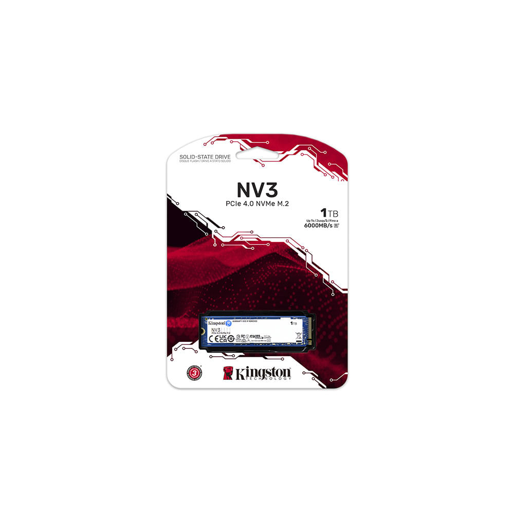 SSD Kingston NV3 M.2 2280 NVMe, Leitura: 6000MB/s e Gravação