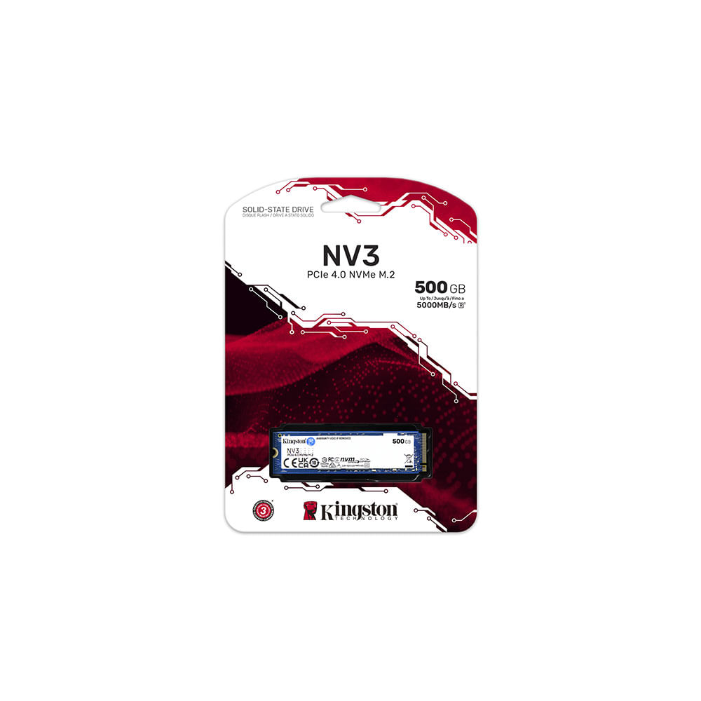 SSD Kingston NV3 M.2 2280 NVMe, Leitura: 5000MB/s e Gravação