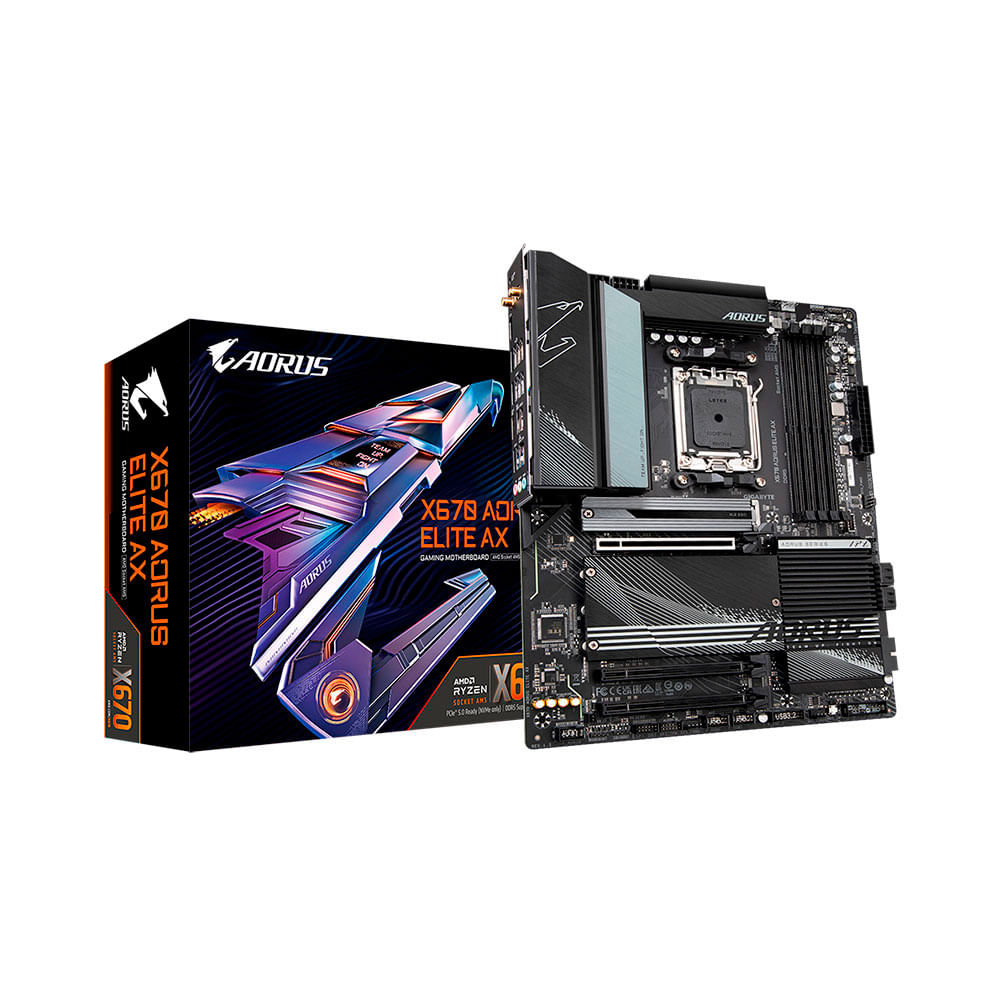 【美品】GIGABYTE X670 AORUS ELITE AX Placa Mãe Gigabyte X670 Aorus Elite AX, AMD AM5, ATX, LED RGB