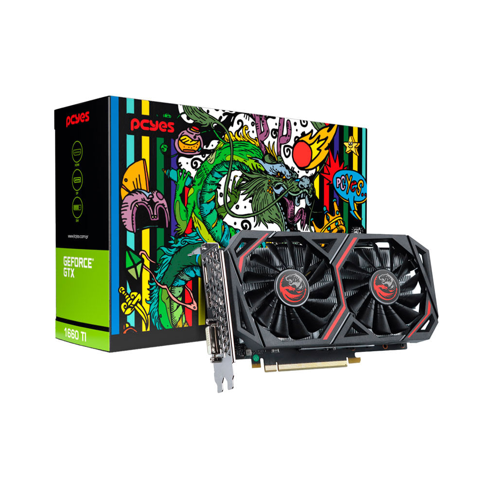 Placa de Vídeo PCyes GeForce GTX 1660 Ti, 6GB GDDR6, 192Bit Placa de Vídeo PCyes GeForce GTX 1660 Ti, 6GB GDDR6, 192Bit