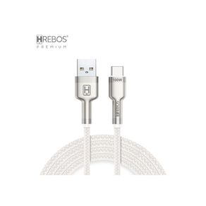 Cabo Auxiliar Hrebos USB-A para USB-C, Metal Waves - CB-251C | Branco DF - 284071 Cabo Auxiliar Hrebos USB-A para USB-C, Metal Waves - CB-251C | Branco DF - 284071