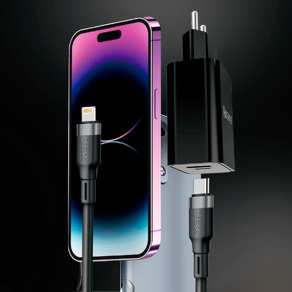 クリボー Hrebos Carregador Fonte Usb C Tomada Turbo 56w Triplo + Cabo