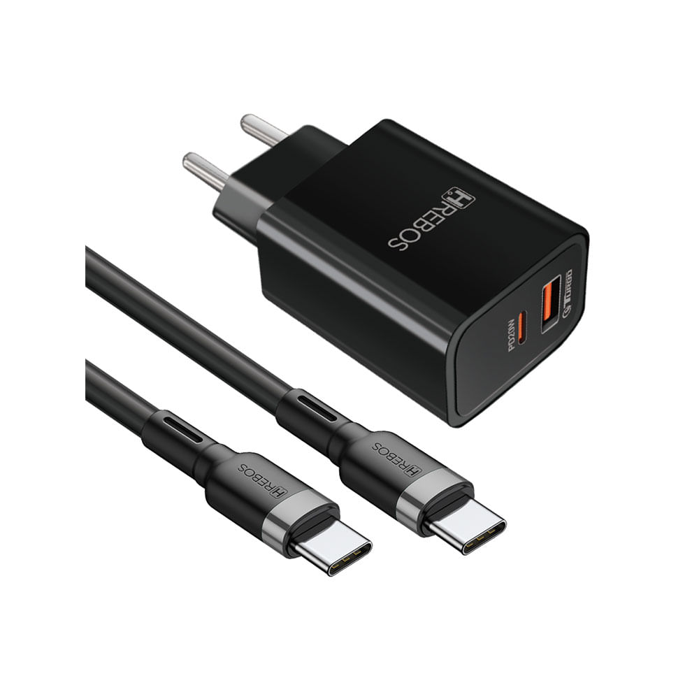 Carregador de Parede Hrebos Power Turbo, 1entrada USB-C e 1