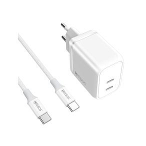 Carregador de Parede Hrebos Premium, 2 entradas USB-C para USB-C, 45W, com Cabo - CRG-503C | Branco DF - 284080 Carregador de Parede Hrebos Premium, 2 entradas USB-C para USB-C, 45W, com Cabo - CRG-503C | Branco DF - 284080