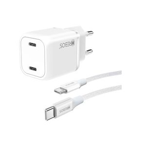 Carregador de Parede Hrebos Premium, 2 entradas USB-C para USB-C, 33W, com Cabo - CRG-501C | Branco DF - 284078 Carregador de Parede Hrebos Premium, 2 entradas USB-C para USB-C, 33W, com Cabo - CRG-501C | Branco DF - 284078