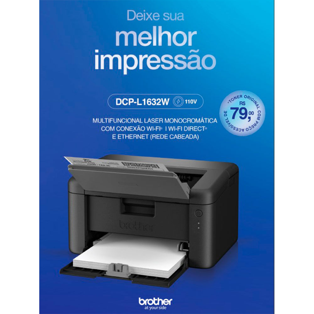 Impressora Laser Brother DCP-L1632W Monocromática, Wi-fi Direct