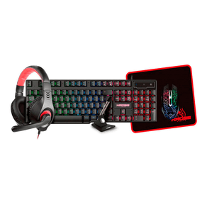 Kit Gamer Kross 5 em 1 - Mouse + Teclado + Mouse Pad + Headset e Mouse Bungee, USB, LED, Iluminação Rainbow - KE-GK5150 DF - 582947