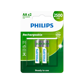 Pilha Recarregável Philips AA, 2500 mAh - R6B2RTU25/59 | 2 Unidades DF - 26512 Pilha Recarregável Philips AA, 2500 mAh - R6B2RTU25/59 | 2 Unidades DF - 26512