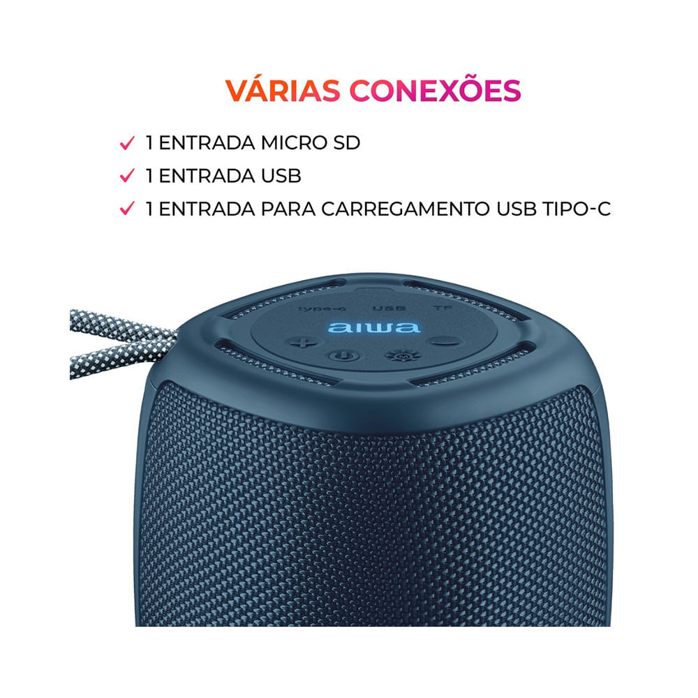 Caixa de Som AIWA Speaker, 15W, Bluetooth IPX4, RGB - AWS-SP-03-B
