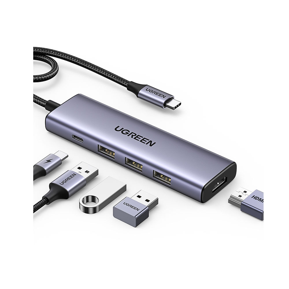 Adaptador Ugreen, USB-C para 3x USB 3.0, HDMI e USB-C PD-CM511