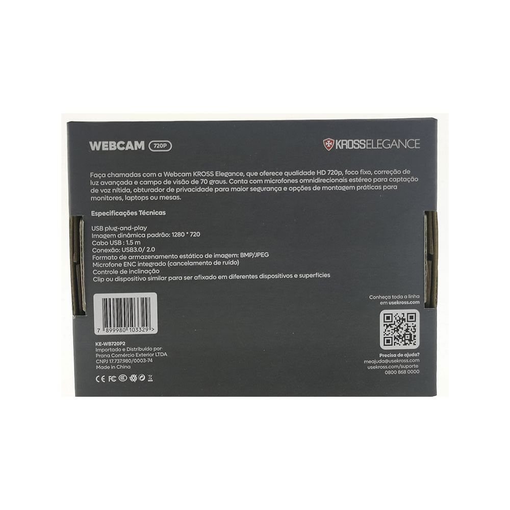Webcam HD Kross Elegance, 720P, Foco Manual - KE-WB720P2 Artigo