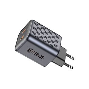 Carregador de Parede Hrebos Premium Chess, Dual Type-C, Sáidas Type-C, 45W - CRG-218 Cinza DF - 284108 Carregador de Parede Hrebos Premium Chess, Dual Type-C, Sáidas Type-C, 45W - CRG-218 Cinza DF - 284108