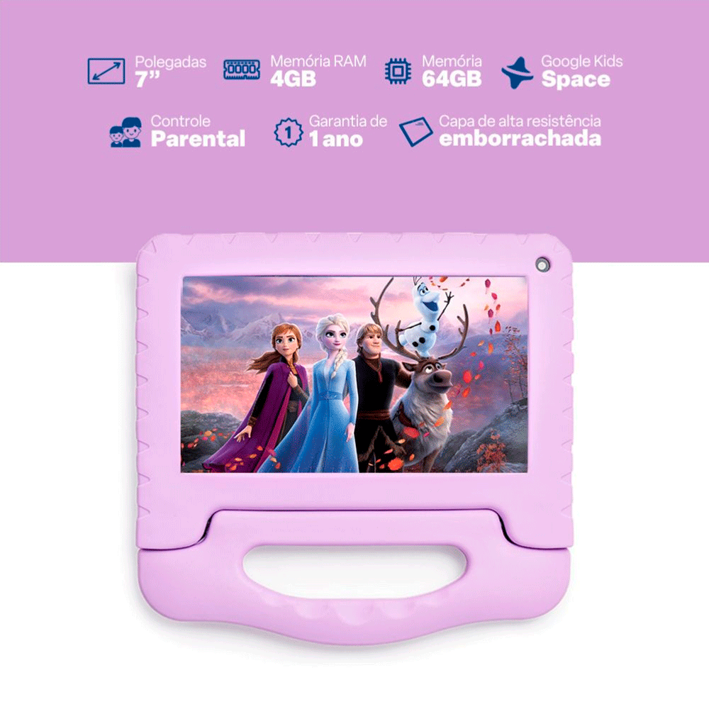 Tablet Multilaser Frozen II, 64GB, 4GB RAM, 4G, WiFi 7, Tela 7