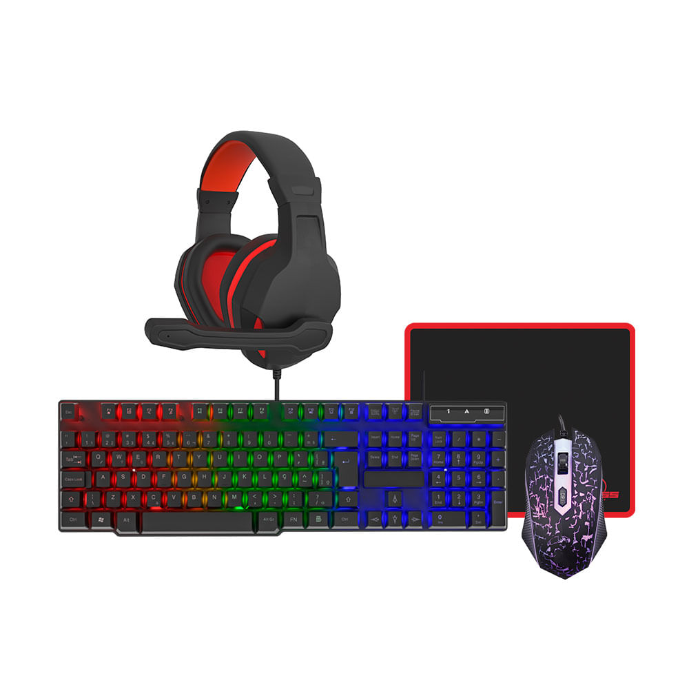 Kit Gamer Kross Elegance KE-GK4100 4 em 1, Teclado, Mousepad