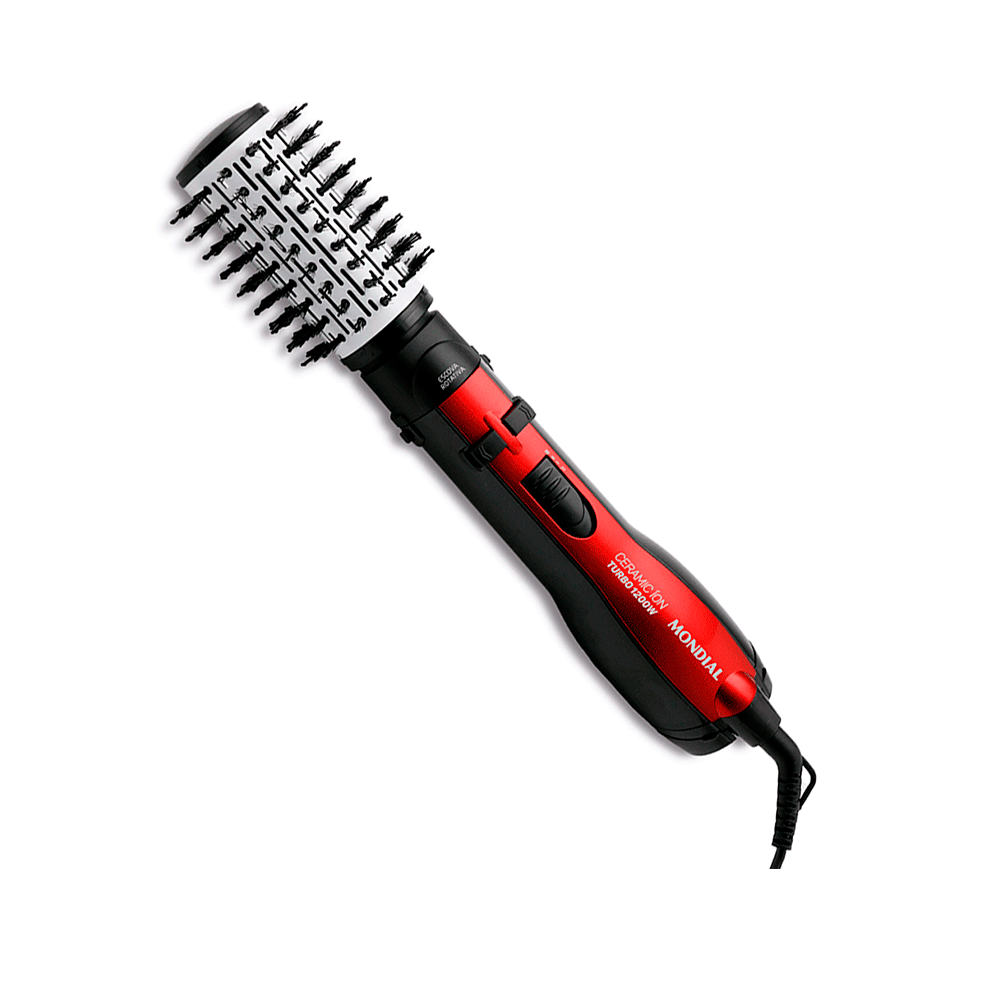 Escova Rotativa Ceramic Íon Turbo Mondial ER-09, Vermelho/Preto