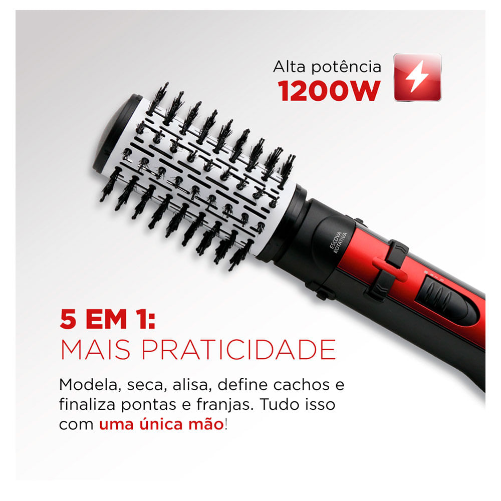 Escova Rotativa Ceramic Íon Turbo Mondial ER-09, Vermelho/Preto