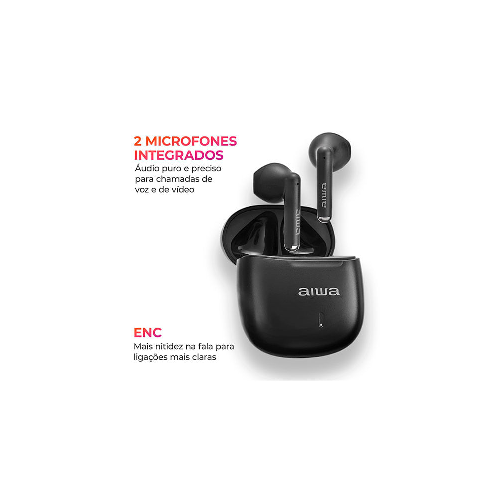 Fone de Ouvido AIWA AWS-EB-05P TWS Drivers de 13mm, Proteção IPX4