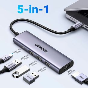 Adaptador Ugreen USB-C/HDMI/3XUSB/USB3.0, Compatível com: Mac OS, Windows, Linux, HDMI 2.0 / HDCP 1.4/2.2, 60Hz, Capa de alumínio DF - 582999