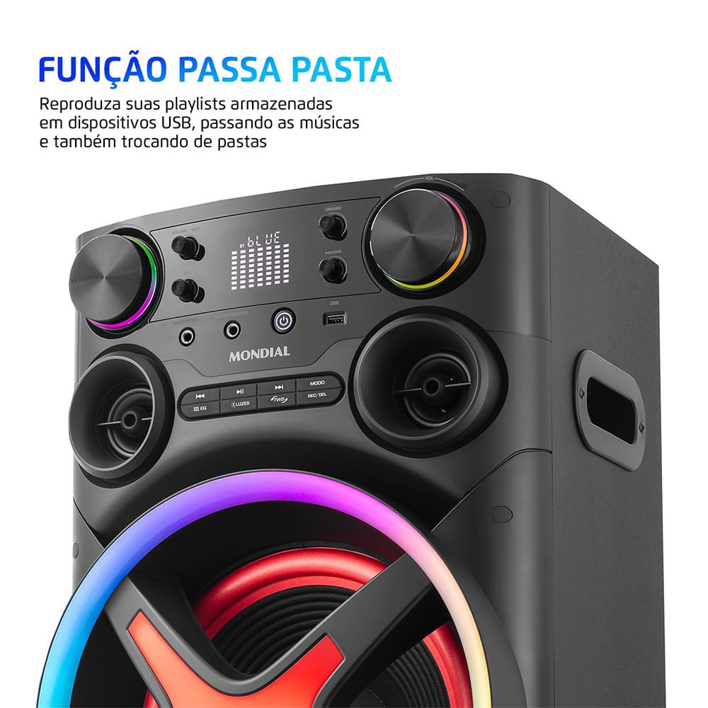 Caixa de som Mondial TM-1200, Luzes, Bluetooth, 1200W Bivolt Preto