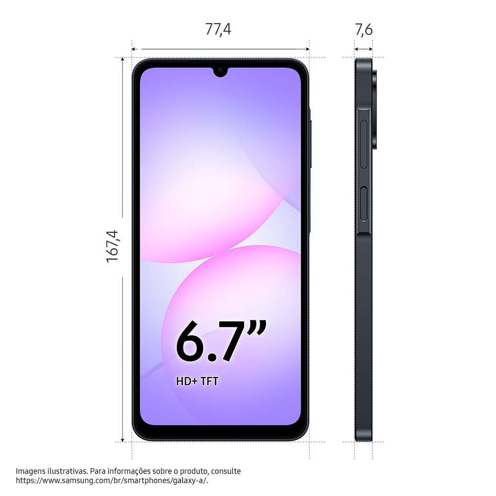 Samsung Galaxy A07, 128GB, 4GB RAM + RAM Plus até 4GB, Câmera