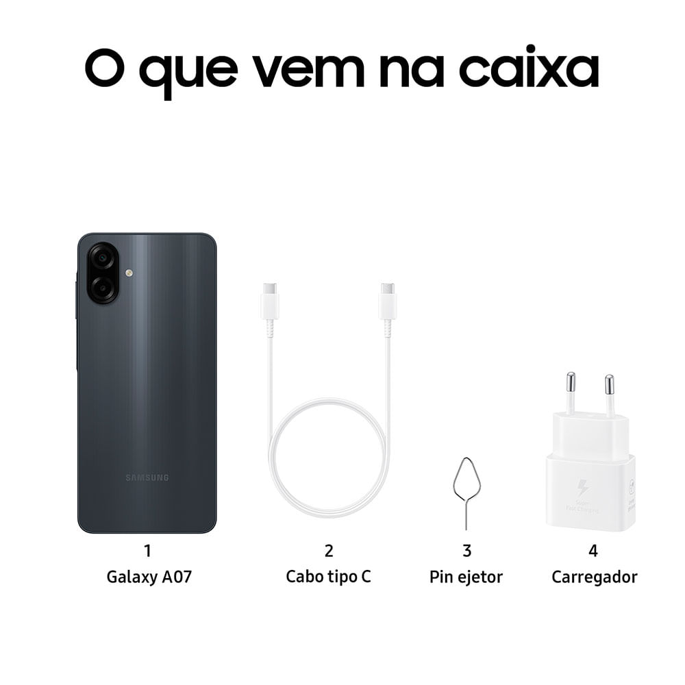 Samsung Galaxy A07, 128GB, 4GB RAM + RAM Plus até 4GB, Câmera