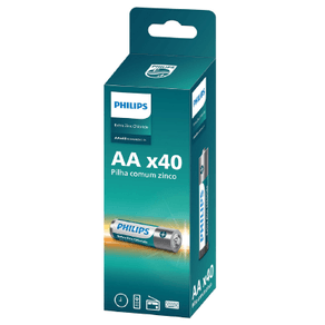 Pilha Philips Zinco AA 1,5V, Pack com 40 Unidades - R6L40TF/59 DF - 26523 Pilha Philips Zinco AA 1,5V, Pack com 40 Unidades - R6L40TF/59 DF - 26523
