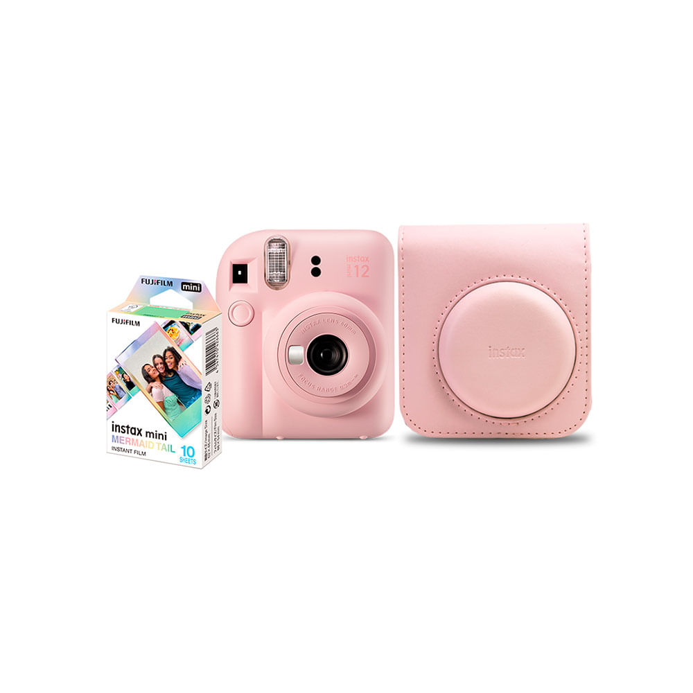 Kit Câmera Instax Mini 12 com pack 10 fotos Mermaid Tail e Bolsa