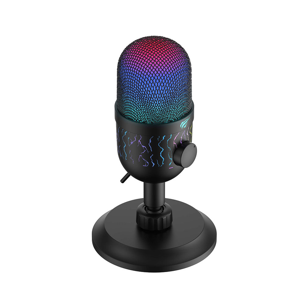ギユミン Microfone Gamer Havit GK52, Mesa, USB, Iluminação RGB e Botão de