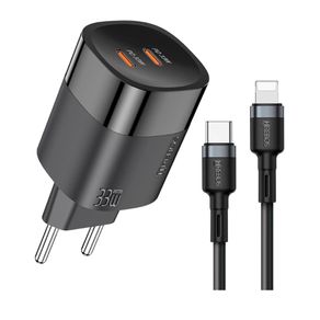 Carregador Premium Hrebos CRG-223I, Saída USB-C para Lightning, Potência de Até 33W, Recarga Rápida e Segura Preto DF - 284120 Carregador Premium Hrebos CRG-223I, Saída USB-C para Lightning, Potência de Até 33W, Recarga Rápida e Segura Preto DF - 284120