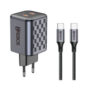 Carregador Hrebos Premium Black Chess CRG-218C, Saídas Duplas USB-C, Potência de 45W, Carregamento Ultrarrápido e Eficiente Cinza DF - 284124 Carregador Hrebos Premium Black Chess CRG-218C, Saídas Duplas USB-C, Potência de 45W, Carregamento Ultrarrápido e Eficiente Cinza DF - 284124