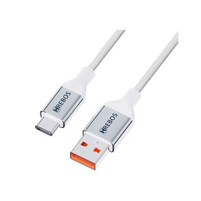Cabo Hrebos Soft Braid CB-506C, USB-A para USB-C, 100W, Tecido Trançado, Velocidade Turbo para Carga e Dados Branco DF - 284129 Cabo Hrebos Soft Braid CB-506C, USB-A para USB-C, 100W, Tecido Trançado, Velocidade Turbo para Carga e Dados Branco DF - 284129