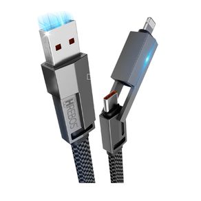 Cabo Hrebos Premium Get Obsidian 4 EM 1 CB-505, USB-C para Lightning/USB-C, 60W Nylon Trançado Super Versátil Preto DF - 284148 Cabo Hrebos Premium Get Obsidian 4 EM 1 CB-505, USB-C para Lightning/USB-C, 60W Nylon Trançado Super Versátil Preto DF - 284148