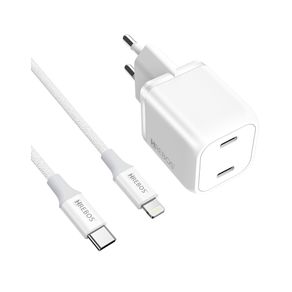 Carregador Hrebos Premium CRG-501i, Saídas Duplas USB-C, Potência de 30W, Carregamento Ultrarrápido com Power Delivery (PD) Branco DF - 284130